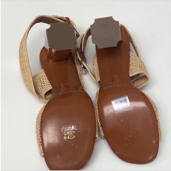 Robert Clergerie Natural Raffia Ankle Wrap Gold Block Heel Sandals 9 - Picture 9 of 9